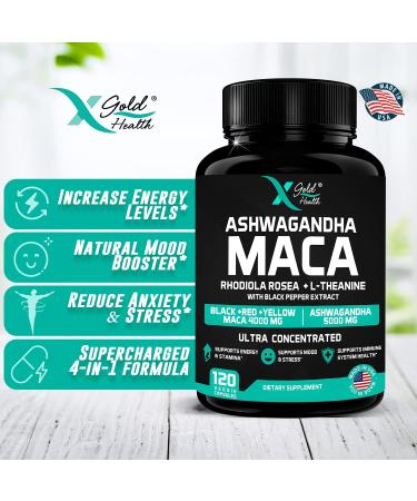 Premium Ashwagandha, Maca Root & Rhodiola Capsules for Energy, Mood & Thyroid Support - Buy Online on GoSupps.com