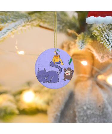 YYHHAOFA Sunflower Seeds and Cats Prints Christmas Ceramic Round Pendant Decoration - Festive Hanging Ornament for Stores and Homes -2.9 in - Buy Online on GoSupps.com