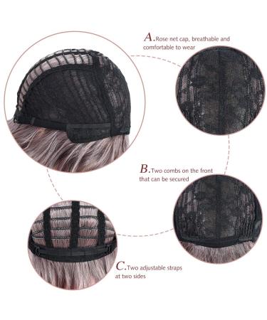 Parxitn Short Bob Wig with Ponytail - Natural Ombr Pink Synthetic Hair | Colorful Wavy Curly Wigs for Daily Party Halloween & Cosplay - Buy Online on GoSupps.com