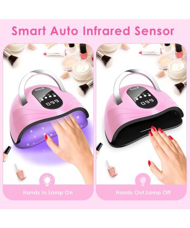120W UV LED Nail Lamp: Professional Nail Dryer with 4 Timers, Automatic Sensor, Fast Curing Gel Polish, Portable Handle, Large Space - Pink - Buy Online on GoSupps.com