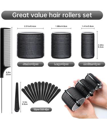 Kouclaa 31 Pcs Black Hair Roller Set Hair Rollers With Clips 3 Size(64mm 48mm 36mm) 18 Pcs Rollers for Hair Volume and 12 Hair Clips and 1 Comb Hair Rollers for Long Hair Medium and Short Hair Black(64mm 48mm 36mm) - Buy Online on GoSupps.com