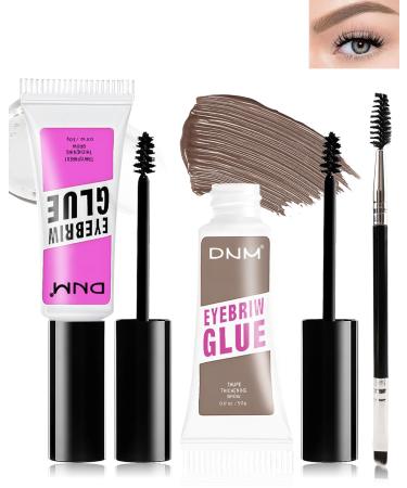 Eyebrow Gel Set with Brow Tool-Waterproof Taupe Tinted Eye Brow Gel & Clear Brow Setting Glue Longlasting Brow Tinting Gel Brow Filler for Eyebrows Thanksgiving Eyebrow Makeup Gift Kit for Women-01+02 01# Transparent+02# Taupe