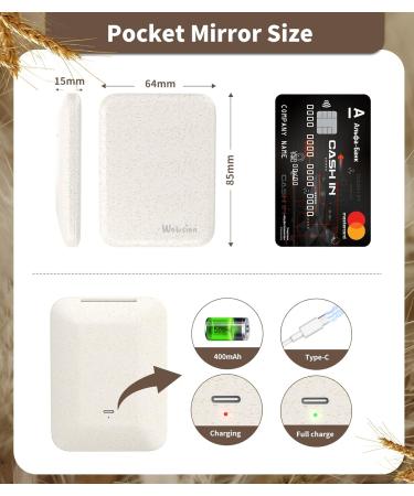 Wobsion Wheat Straw Compact Mirror with Light - Rechargeable 1x/3x Magnifying Portable Makeup Mirror - Natural Organic Fiber - Small Pocket Size - Ideal for Travel - Handbag Gift for Girls - Beige - Buy Online on GoSupps.com
