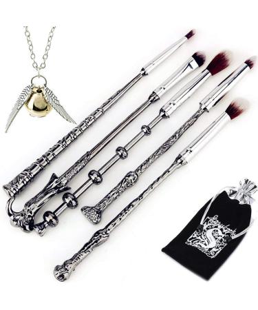 Wizard Wand Potter Makeup Brushes  5sets Potter Makeup brushes Magic for Foundation Eye Shadow Eyeliner Blending Pencil Lip Brush Beauty Tools with Potter Snitch Gold Necklace