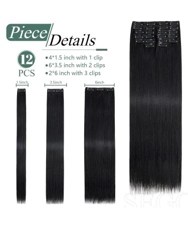 SEGO 12 PCS Clip-in Hair Extensions - Real 55cm Black Hair with 22 Clips | 180g Full Head - Affordable Quality - Buy Online on GoSupps.com