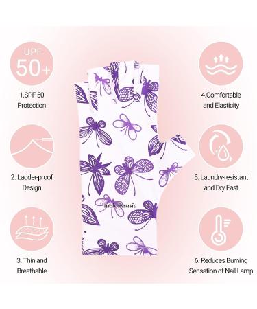 MelodySusie Anti UV Gloves for Gel Nail Lamp - Professional Manicure Protection - Purple Butterfly Design - Fingerless UV Shield Gloves for Nail Art - Home and Outdoor Use - Buy Online on GoSupps.com