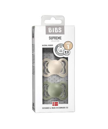 BIBS Supreme Collection BPA-Free Baby Pacifiers from Denmark - Ivory/Sage, Set of 2 | Size 0-6 Months - Buy Online on GoSupps.com