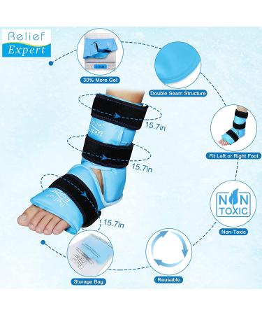Relief Expert Ankle Foot Ice Pack Wrap - Reusable Gel Cold Pack with Compression Therapy for Achilles Tendonitis & Plantar Fasciitis - Instant Pain Relief - Soft Plush Lining - Blue Medium - Buy Online on GoSupps.com