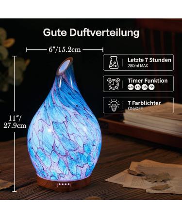Porseme 280ml Hand-Blown Aroma Diffuser - Cool Mist Humidifier with 7 Color-Changing LEDs BPA Free Ideal for Apartments - Elegant G3-280ml Blue Aladdin Vase - Buy Online on GoSupps.com