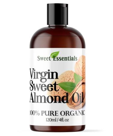 Organic Unrefined Virgin Sweet Almond Oil | Imported From Italy | 100% Pure | Cold Pressed | Hexane Free | Carrier Oil (4 Fluid Ounces)