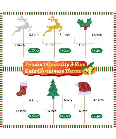 120pcs Christmas Cupcake Toppers Glitter Xmas Cake Decorations Christmas Tree Hat Socks Reindeer Food Fruit Picks for Holiday Birthday Christmas Party Supplies Dessert Baking Decor - Buy Online on GoSupps.com