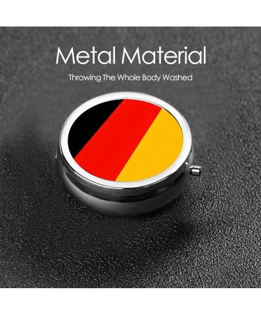 Germany Flag Portable Metal Pill Box - Round Mini 3-Compartment with Hinged Fastening | Ideal for Small Pills & Travel | International Shipping Available - Buy Online on GoSupps.com
