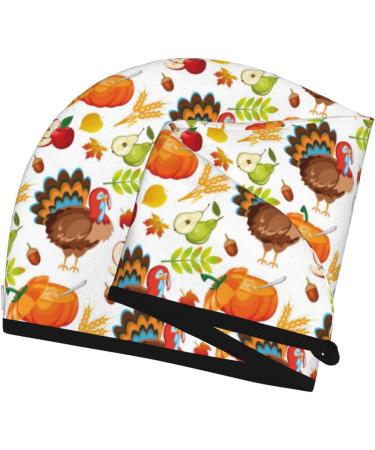 Thanksgiving Turkey Apple Microfiber Hair Towel - Soft Super Absorbent Wrap for Women | Quick Dry Coral Velvet Cap for Long Curly & Thick Hair - Buy Online on GoSupps.com