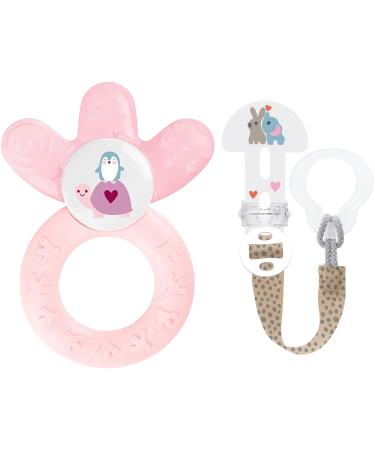 MAM Set - Cooler & Fashion Clip teething ring with retaining strap and ring for pacifier - girls