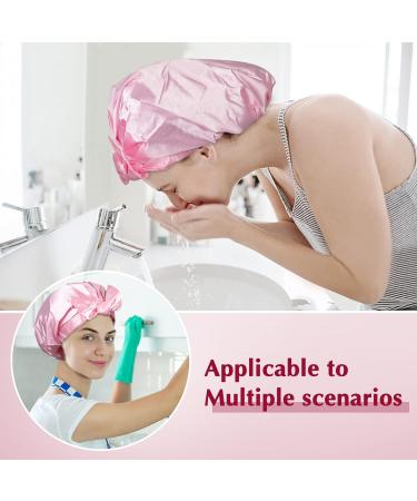 Arqumi Waterproof Double-Layer Shower Cap with Ribbon Bow - Pink - 1PCS - Buy Online on GoSupps.com