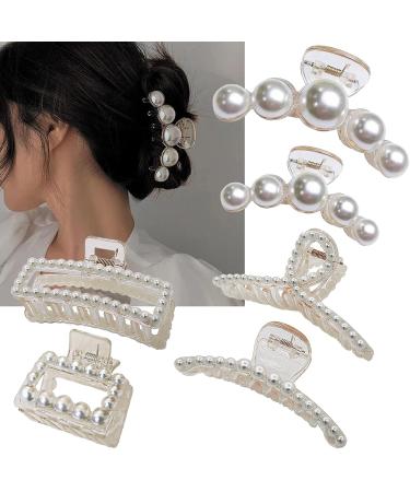 Sisiaipu Large Pearl Claw Clips - Set of 6 | White Hair Clips for Wedding | Nonslip Jaw Clips for Thick Hair | Hair Styling Accessories for Women and Girls - Buy Online on GoSupps.com