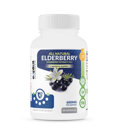 All Natural Elderberry Supplement - Powerful Antioxidant Elderberry Capsules - Extra Strength 1200mg - Supports Immune Health - Made in USA - 2 Month