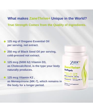  Zane VITALe ZaneThrive+ Oregano Oil Black Seed Oil Vitamins D3 and K2 - High Concentration Food Supplement - With Carvacrol - Buy Online on GoSupps.com