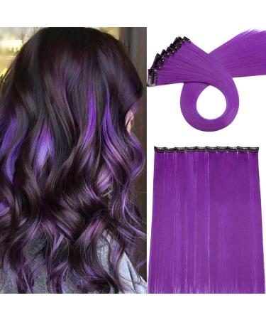 Clip in extension colorful hair strands rainbow colored hair part like real hair 1 clip smooth hair extension 50cm 10 pcs 80 grams dark purple Raide dark purple