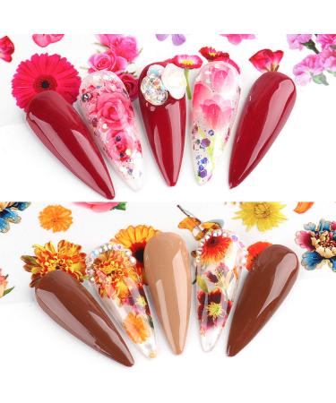 Colorful Flower Nail Foils - Nail Art Glue Transfer Decals for Acrylic Nails - 10 Sheets - Buy Online on GoSupps.com