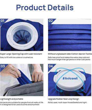 Vivicool Ice Cream Bag for Injuries - Reusable Heat & Cold Therapy | Pain Relief Cooling Bag & Hot Water Bag | 11 Inch with Ice Cube Bowl - Buy Online on GoSupps.com