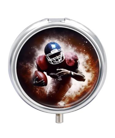 Pill Box Pill Case 3 Compartment Travel Pill Box American Football Printing Small Pill Box Portable Medicine Pill Case Pill Organizer for Purse & Pocket for Travel Handbag (Round)