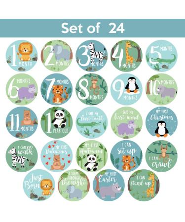 Zoo Animals Baby Monthly Stickers - Jungle Milestone Set for Boy/Girl | Unisex Safari Newborn Monthly Milestones (Set of 24) - Buy Online on GoSupps.com