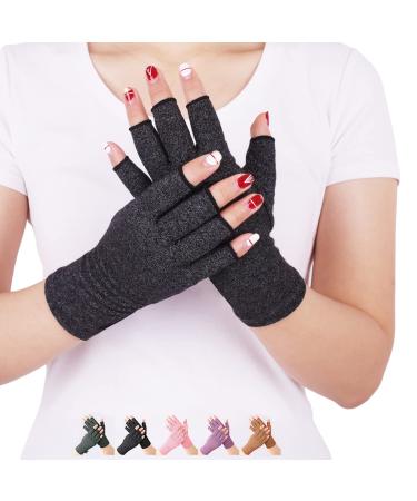 DISUPPO Arthritis Compression Gloves Relieve Pain from Rheumatoid RSI Carpal Tunnel Hand Gloves Fingerless for Computer Typing and Dailywork Support for Hands and Joints (L Black) Large (Pack of 1) Black