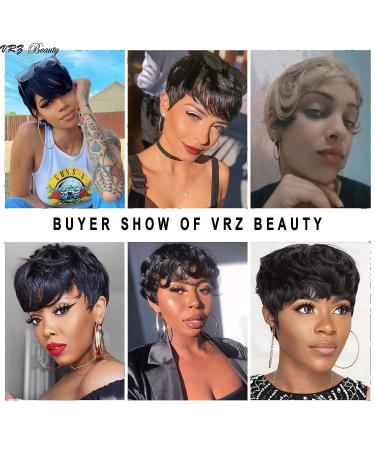 VRZ Human Hair Short Pixie Wig with Bangs - Black Layered Wavy Pixie Cut for Women - Buy Online on GoSupps.com