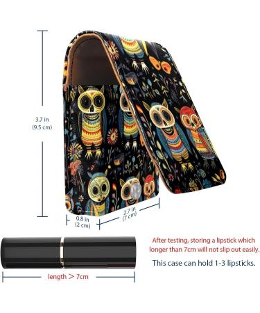 Shop Stylish Leather Lipstick Case with Mirror - Mini Lip Gloss Organizer Animal Skull Pattern - Buy Online on GoSupps.com