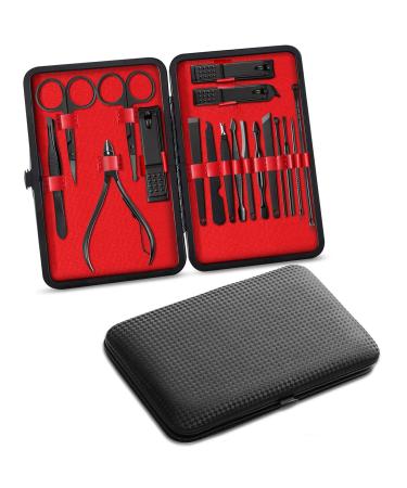 Manicure Pedicure Set Nail Clippers, MUIIGOOD 18 pcs black Nail Care Kit Personal care Professional pocket Travel Grooming Kit Tools Gift Stainless Steel with Luxurious PU leather case for Women Men 18 Piece Set