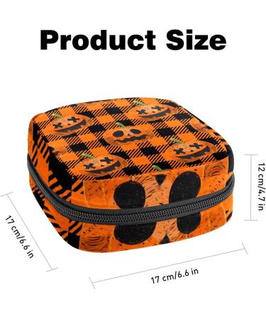 Halloween Pumpkin Plaid Sanitary Napkin Storage Bag | Portable Period Kit for Women & Teen Girls - Menstrual Cup & Tampon Pouch - Buy Online on GoSupps.com