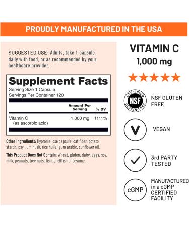 NatureWise Vitamin C 1000mg Capsules - Extra Strength Vegan Vitamin C for Daily Antioxidant & Immune Support - Non-GMO USA Manufactured - 120 Capsules 120-Day Supply Unflavored 120 Count (Pack of 1) - Buy Online on GoSupps.com