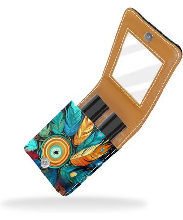 Premium Leather Lipstick Case & Organizer with Mirror - Mini Colorful Peacock Feather Holder - Buy Online on GoSupps.com