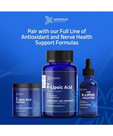 Geronova Research Bio-Enhanced R-Lipoic Acid, 600 mg Dose - 1 Month Supply - Stabilized R Alpha Lipoic Acid with Enhanced Absorption - R Lipoic Acid Supplement - 60 Capsules - Buy Online on GoSupps.com