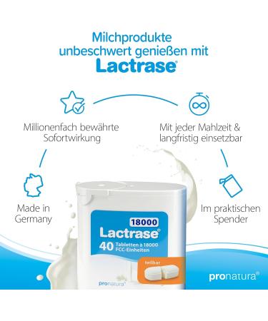 Pro Natura Lactrase 18000-40 Lactase Tablets - Enjoy Milk & Dairy Without Lactose Intolerance - Buy Online on GoSupps.com