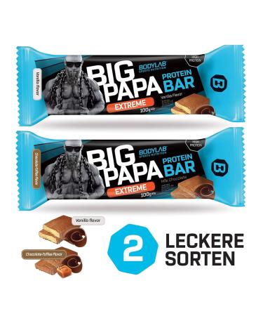 BODYLAB24 BIG PAPA Protein Bar 12x100g | 47g Protein Low Sugar Snack for Athletes | Chocolate Flavor - Buy Online on GoSupps.com