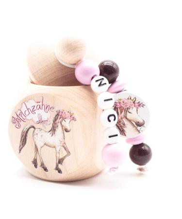 Personalized Wooden Milk Tooth Box for Girls - Pony Horse Design with Tooth Fairy Letter - Buy Online on GoSupps.com