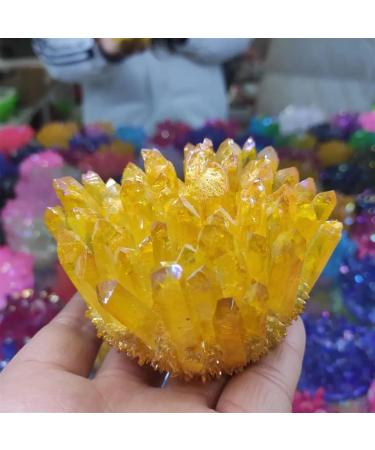 AtkitS Natural Crystal Cluster Electroplated Yellow Crystal Cluster Reiki Healing Stone Crystal Tip House Decorative Speci - Buy Online on GoSupps.com