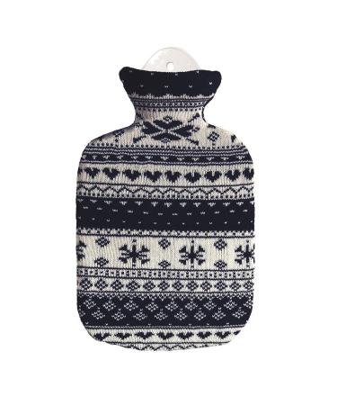 S nger rubber hot water bottle with knitted cotton cover (Norwegian)