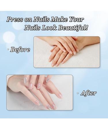 24 Pieces Short Press On Nails - Sequin Glitter Angular French Acrylic Full Cover - Artificial Fingernails with Glue Stickers for Women & Girls - Buy Online on GoSupps.com