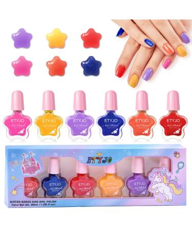 ETYJO Kids Nail Polish Set 6 Pcs Non Toxic Peel Off Quick Dry Water Based Nail Polish for Kids Girls Birthday Gift