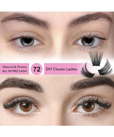 Cluster Lashes 72 Pcs Individual Lash Clusters 14mm - Reusable DIY Eyelash Extension Super Thin Band - Soft & Comfortable - Into You-01-D - Buy Online on GoSupps.com