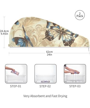 Ethnic Butterflies Hair Towel 2 Pack - Super Absorbent Quick Drying Turbans for Women & Girls - Buy Online on GoSupps.com