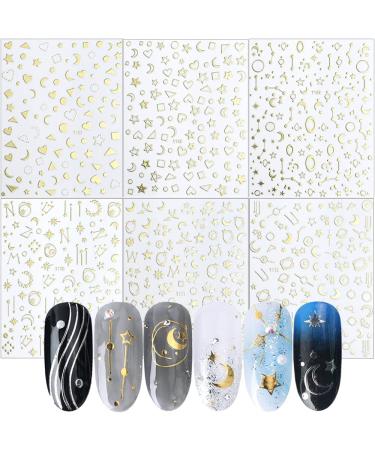 Metallic Gold Nail Art Stickers Decals - 12 Sheets 3D Self-Adhesive Stars Moon Glitter Design for Women Girls Manicure - Buy Online on GoSupps.com
