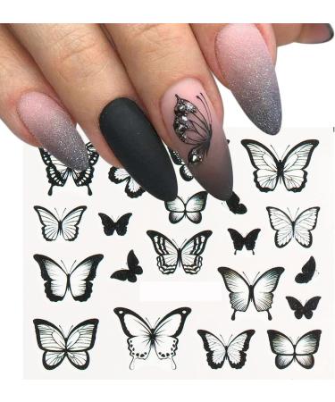 Black Butterfly Nail Stickers - 4 Sheets Water Transfer Decals for Nail Art Designs - Buy Online on GoSupps.com