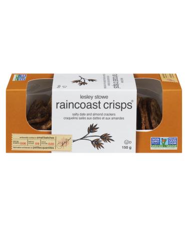 Lesley Stowe Raincoast Crisps Salty Date Almond Crackers (Pack of 12) - Artisanal Crackers Charcuterie Crackers Baked in Small Batches Non-GMO Kosher Certified 12 x 150g Salty Date & Almond 150 g (Pack of 12)