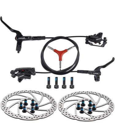 TPard MTB Hydraulic Brake Set Bicycle Disc Brakes Kit with 160mm Rotors,Left Front 800mm Right Rear 1400mm Aluminum Alloy Hydraulic Brake Fit for Mountain Bike, MTB Hydraulic Disc Brake Set + Rotors
