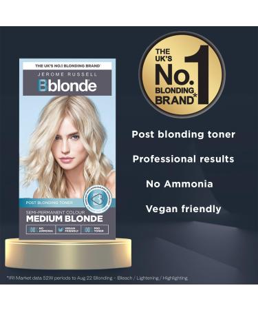 Jerome Russell Bblonde Medium Blonde Post Blonding Toner - Vegan Semi Permanent Hair Dye with Brazil Nut Oil - Buy Online on GoSupps.com