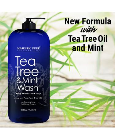 MAJESTIC PURE Tea Tree Oil Body Wash with Mint - 16 fl oz - Fights Body Odor, Athlete's Foot, Jock Itch, Ringworm & Skin Irritations - Shower Gel for Women and Men - Buy Online on GoSupps.com